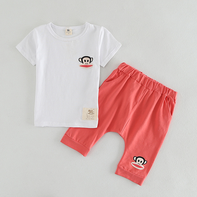 标题优化:童装男女童夏装2015新款大嘴猴儿童短袖套装潮宝宝韩版运动两件套