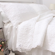 外贸床品韩式宫廷风全棉绗缝，纯白绣花床盖三件套空调被加厚床单