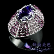 欧美个性潮人紫色锆石满钻夸张大牌戒指女时尚简约食指戒复古指环