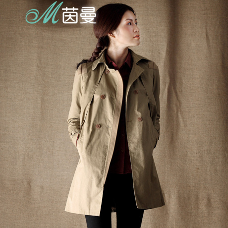 <em>茵曼</em>2014<em>秋装</em>新款风衣<em>女外套</em>春秋 复古棉<em>长款</em>