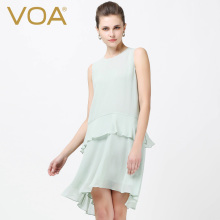 VOA 薄荷绿真丝乔其圆领无袖中腰燕尾假两件清凉短款连衣裙A5750图片