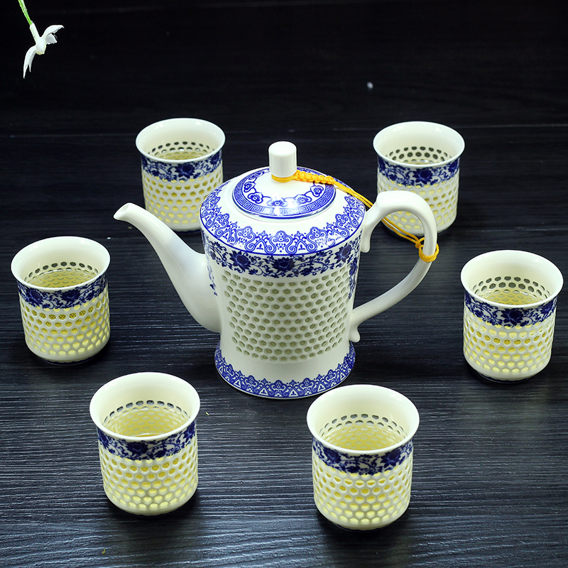 创意陶瓷功夫茶具套装家用泡茶杯茶壶景德镇简约盖碗茶艺简易镂空|msdalam kategori pinggan mangkuk, set teh, Pakej teh - dari Buy2taobao.com untuk memberikan perkhidmatan ejen Taobao profesional membeli