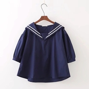 2021夏装文艺小清新日系海军风水手服短袖衬衫，女学生宽松衬衣