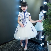 儿童旗袍礼服女中国风青花瓷古筝演奏比赛表演服装女孩演出服女童