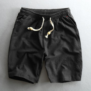 2021夏季男士大码日系休闲麻棉短裤 纯色复古日系沙滩五分中裤