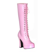 欧美女靴13CM/15厘米超高跟防水台中筒靴 粉色模特T台鞋