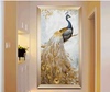 印花dmc十字绣客厅走廊，竖版欧式玄关油画复古金色孔雀
