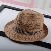 礼帽爵士帽女帽遮阳防晒帽草帽可折叠沙滩帽手工编织男女帽亲子搭