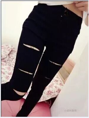 春夏打底裤破洞小脚显瘦紧身漏洞九分铅笔长裤女薄款高腰弹力外穿