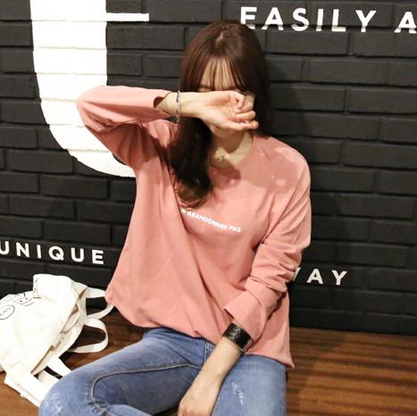 2015秋装韩国官网正品代购直邮女装Hellopeco简单长袖字母T恤验证