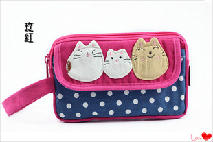 小清新红色qq猫手机零钱包，三星苹果宽屏，手机包袋杂物女士手包包