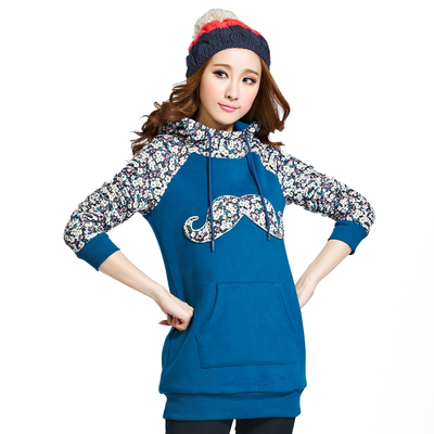 标题优化:2014秋冬新款韩版抓绒加厚卫衣女中长款加绒保暖外套绒衫