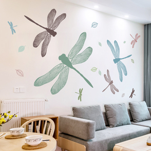 大型清新卧室床头唯美装饰创意蜻蜓墙贴纸客厅沙发背景自粘墙贴画