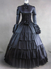 纯黑lolita哥特式维多利亚时代，立领收腰连身长裙宫廷，洋装送腰封