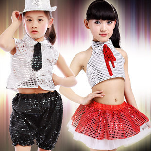 标题优化:六一儿童节幼儿爵士舞演出表演服装男童现代街舞女童亮片舞蹈纱裙