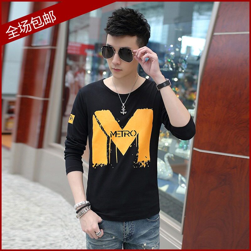 2015新秋冬款T恤韩版休闲男士长袖T恤潮男修身东方骆驼青少年秋衣