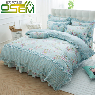 欧苏缦全棉公主田园床上用品纯棉床裙床罩四件套1.8米1.5m床被套