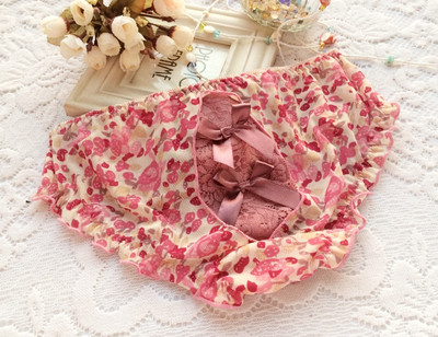 3件包邮夏 大码内裤女胖MM 性感蕾丝镂空蝴蝶结 透明薄女款碎花朵