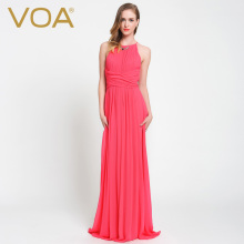 VOA 名媛真丝连衣裙 斜肩波浪腰无袖修身桑蚕丝长款礼服裙A6058图片