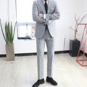 韩国男装英伦灰色小千鸟格修身西服套装男士礼服商务休闲西装四季