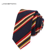 Jacketman男士时尚年轻韩版潮流都市6cm窄款前卫棉领带红黄蓝条纹