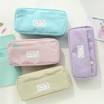 聚可爱 简约小清新笔袋韩国文具大容量帆布铅