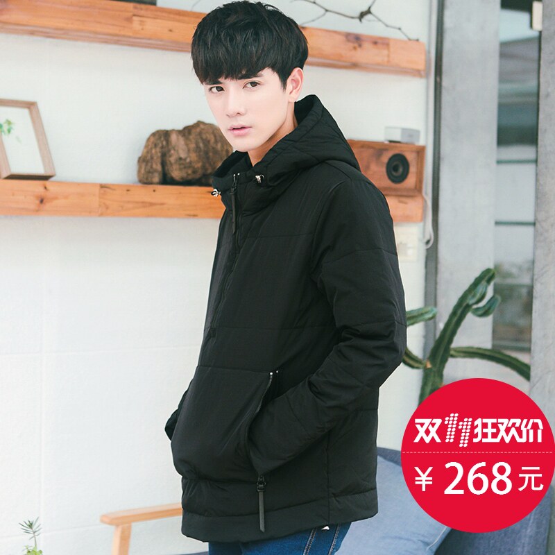 比得鼠2016冬装连帽羽绒服男修身 青年纯色套头韩版羽绒服外套男