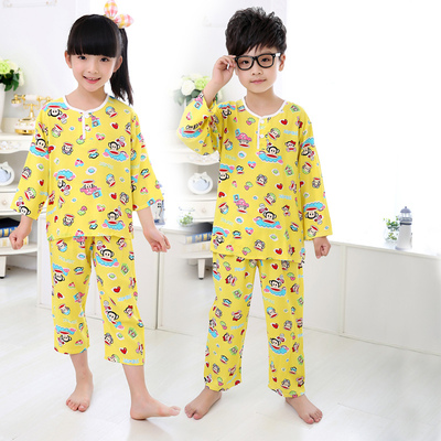 夏季棉绸儿童睡衣男孩套装男童女童女孩睡衣小孩绵绸空调服防蚊服