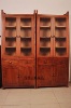 老榆木书柜 玻璃门展示柜 简约现代中式老榆木家具全实木书柜书橱