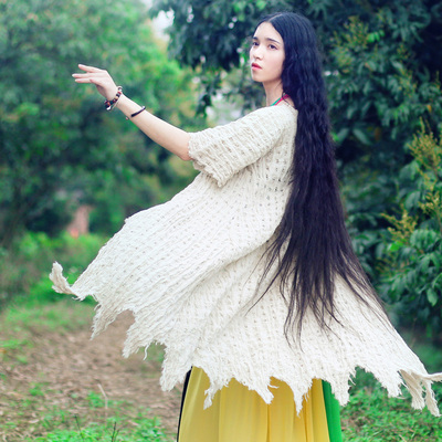 标题优化:花制作 沉烟 2015新款夏装原创设计民族风女装镂空棉麻短袖开衫