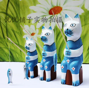 北欧原木手绘木制工艺品/套三蓝色钓鱼猫096在类目 特色手工艺, 海外工艺品, 北欧特色中 - 来自Buy2taobao.com提供专业的淘宝代购服务