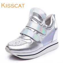kisscat接吻猫 2014秋季新品甜美魔术贴女鞋厚底防水台高跟休闲鞋图片