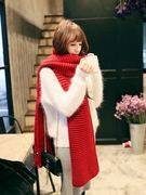 围巾女冬季韩国保暖加厚加长粗毛线红色男士情侣圣诞冬天针织围脖