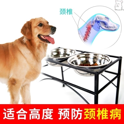 宠物狗狗用品不锈钢狗碗架中大双碗饭盆饭碗，双用狗食盆大号大型犬