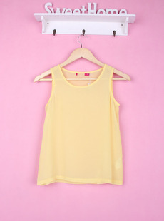 拉系列谷39Lgg261-1女装夏季休闲套头圆领无袖浅黄色仅雪纺衫上衣