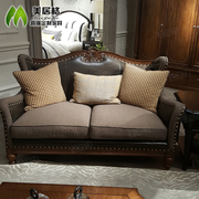 美式乡村经典二人沙发小户型新古典布艺皮艺客厅沙发组合实木沙发