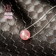 纯银项链天然冰种草莓晶转运珠，吊坠透明樱，红色水晶45cm+4延长链
