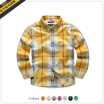 rtw2017秋装新款男女童纯棉格子长袖衬衫翻领衬衣中大童RKCC31154