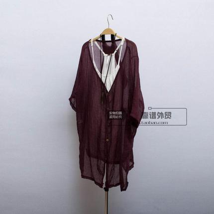 夏 文艺<em>女棉麻开衫</em>女装<em>外套</em> 中长款V领复古宽