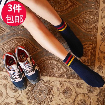 日系两条杠暗纹女士中筒袜秋冬新款韩版翻口堆堆袜子女百搭运动袜