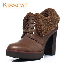 KISSCAT接吻猫 牛皮英伦时尚超高跟鞋粗跟厚底优雅通勤OL女单鞋图片