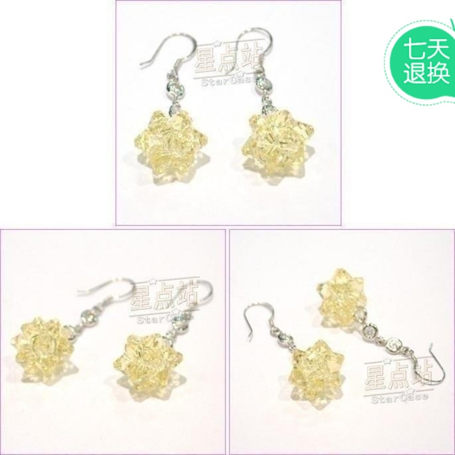 星点站 进口水晶/银白金耳钩/耳环/耳饰 漂亮女首饰品/美丽的姑娘
