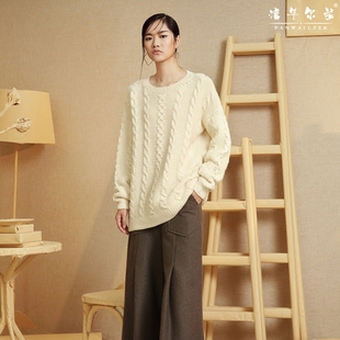 原创设计品牌潘华尔姿手工毛衣女宽松显瘦包臀圆领套衫高端定制新