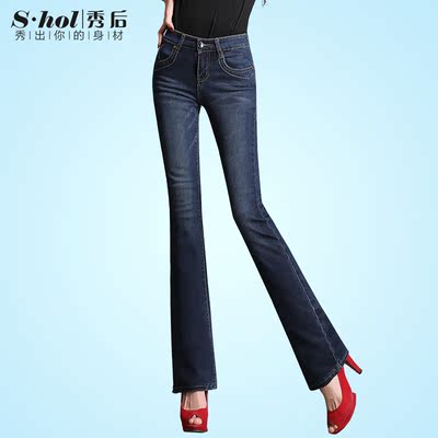 韩版女装中高腰 微喇裤女长裤 大码弹力小喇叭