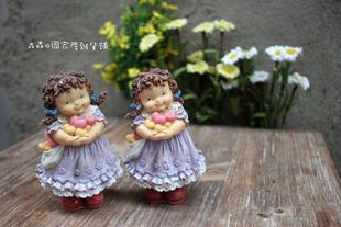 古董娃娃 外贸树脂做旧美式乡村怀旧粉色小天使娃娃家居装饰摆件