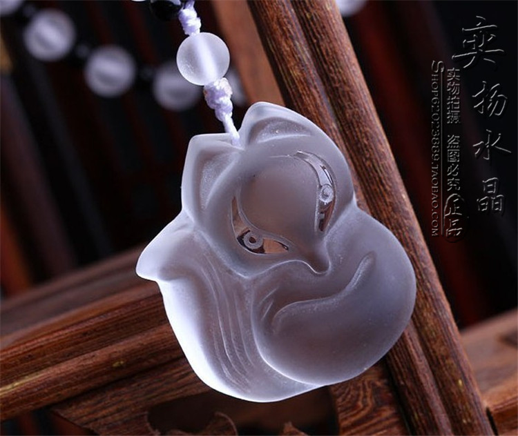 开光正品磨砂纯天然5A白水晶小狐狸吊坠 白狐招桃花旺姻缘女士款