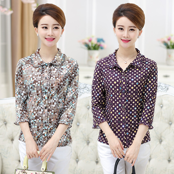 2018 middle age Women's wear Spring and summer Middle and old age lady shirt Mom outfit Chiffon shirt Sleeve T-shirt Easy jacketin the Women's clothing/Boutique , Shirt category - from Buy2taobao.com to provide professional Taobao agent buy service