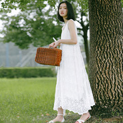 韩国孕妇长裙刺绣蕾丝连衣裙无袖夏装孕妇装白色气质雪纺裙子