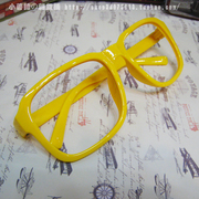 黄糖果色大方无镜片眼镜框眼镜架男 女时尚Q萌拍照搭配造型用