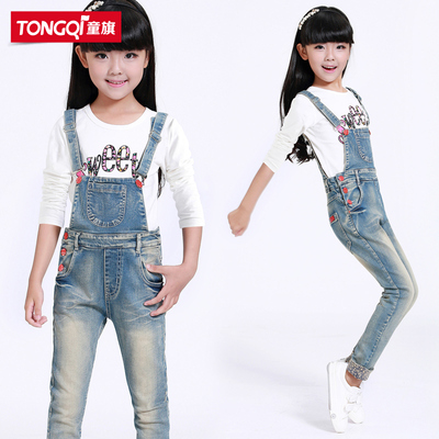 女童背带裤2016春秋新童装韩版女童牛仔裤儿童长裤吊带中大童裤子